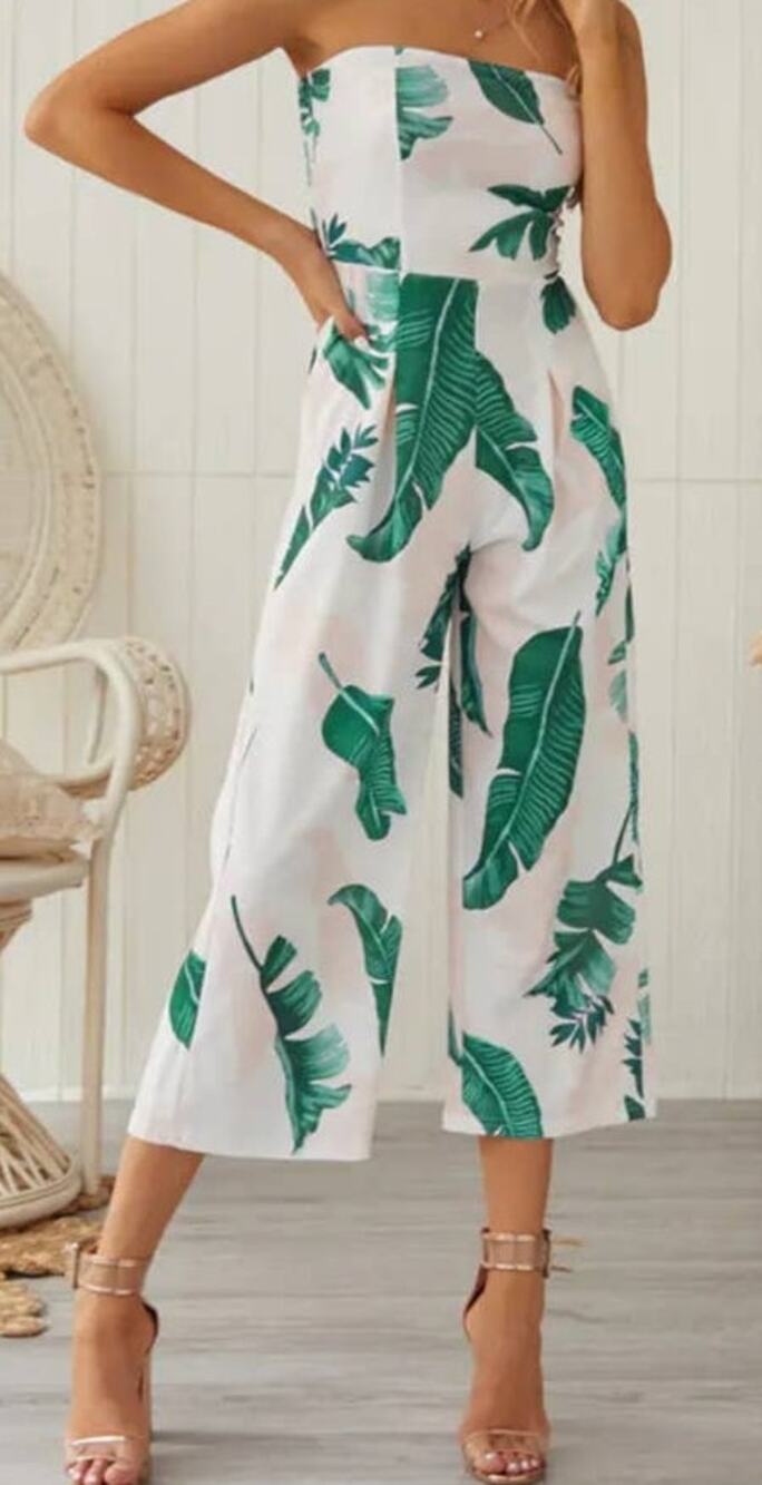 HelloMolly Dry Martini Floral Baggy Wide Leg Jumpsuit Romper Strapless 8  Large
